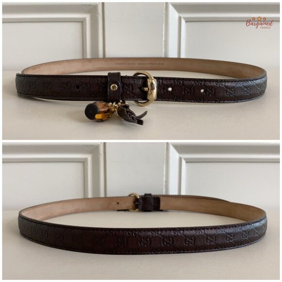 Authentic Gucci Brown Microguccissima Leather Slim Horsebit Buckle Belt 75/30 - Picture 5 of 13